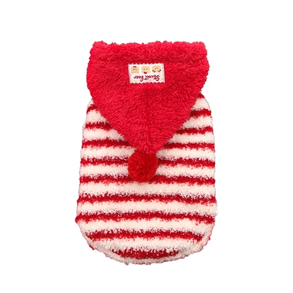 Pet Striped Hoodie Fleece Lined Comfortable Breathable Winter Warm Coat for Puppies and Cats Red XS