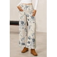 thumbnail image 3 of sicmoss Women's White Floral Print Mid Rise Cropped Wide Leg Jeans Boho Baggy with Pockets, 3 of 7