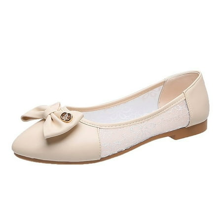 

Cathalem Spring New Korean Women s Mesh Bow Shallow Casual Sandals Beige 37