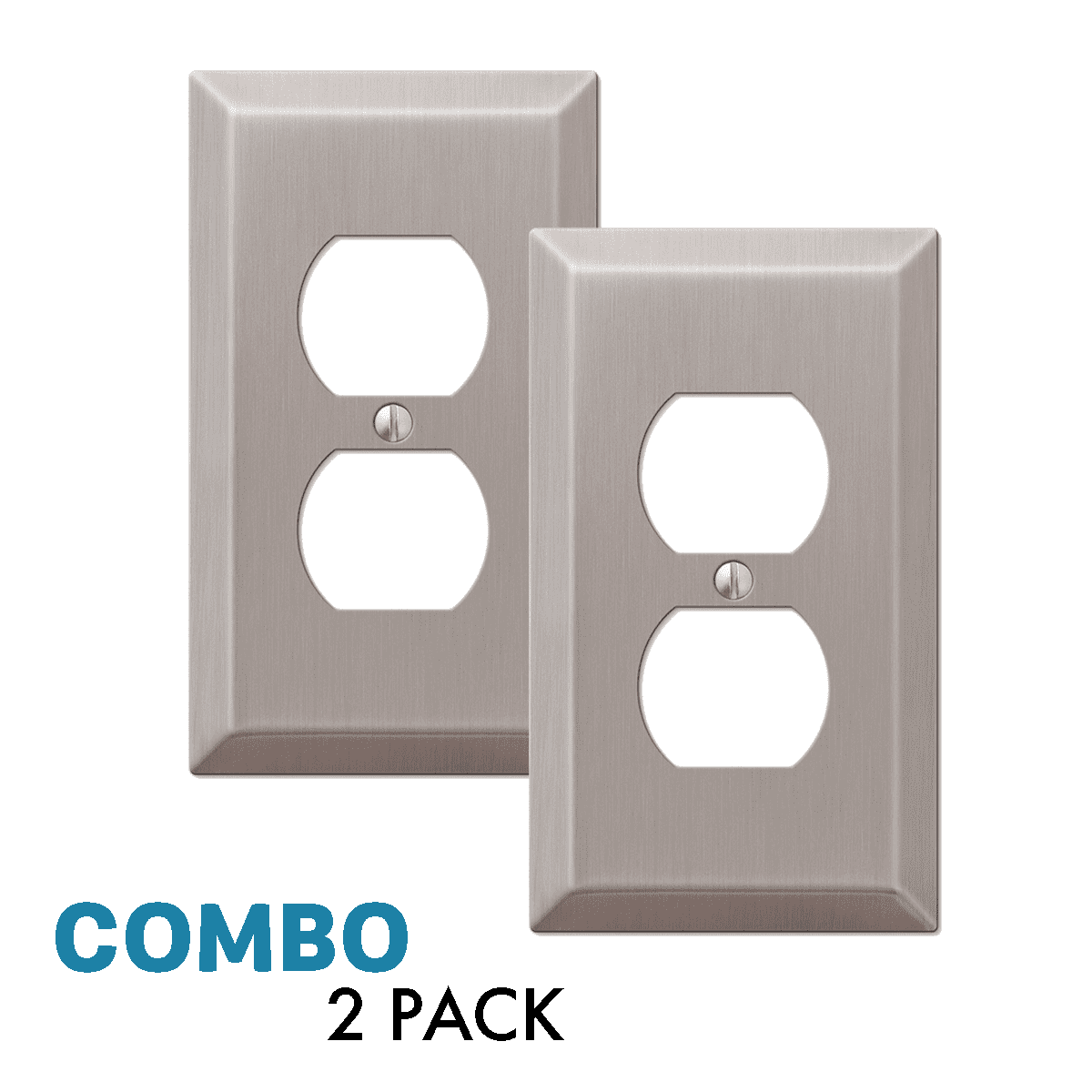 2-Pack Duplex Outlet Wall Plate Decorative Stamped Steel, Brushed Nickel