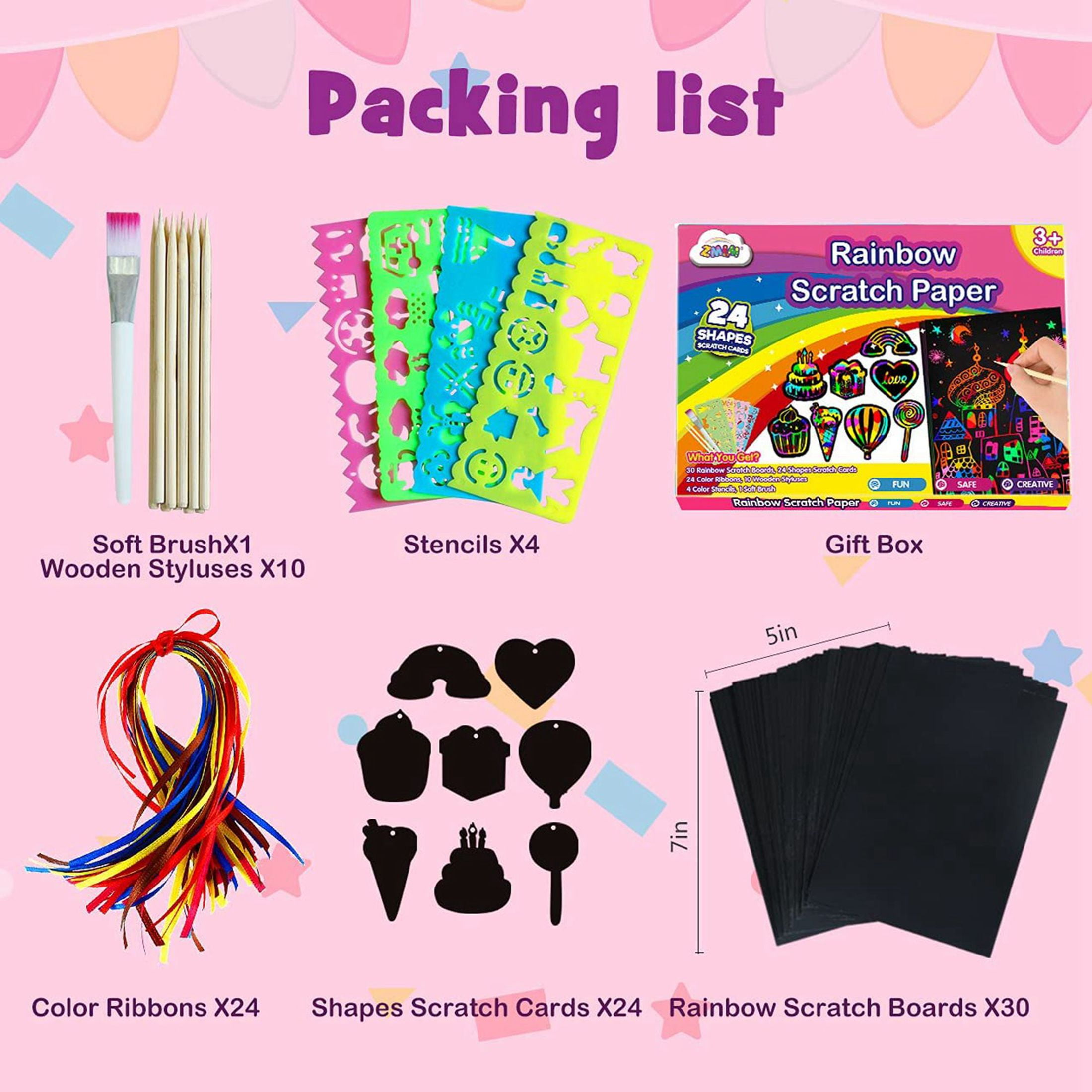 ZMLM Rainbow Scratch Paper Kit: 117Pcs Magic Art Craft Stuff Supplies Black  Drawing Pad for Age 3-12 Kids Children Girl Boy DIY Toy Activity