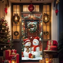 Christmas Door Cover 35x71 Inch Polyester Fabric, Holiday Door Decoration Hanging Wrap for Indoor Outdoor, Festive Christmas Party Decor for Front Door Home Office Celebration