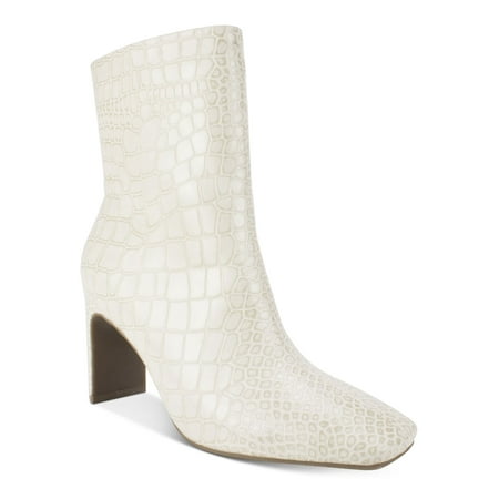 

SEVEN DIALS Womens White Croco Embossed Cushioned Nicole Square Toe Sculpted Heel Zip-Up Dress Booties 9.5 M