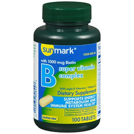 SunMark super vitamine B complexe avec 1000 mcg Biotine Compléments alimentaires Comprimés - 100 ct