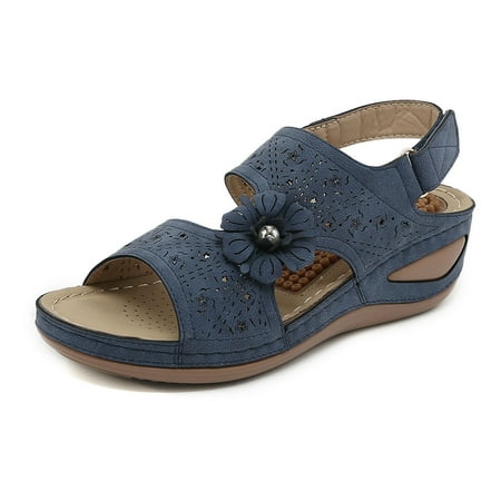 

YanHoo Women s Wedge Orthotic Sandals Ankle Strap Open Toe Orthopedic Sandals Vintage Summer Beach Casual Shoes with Arch Support