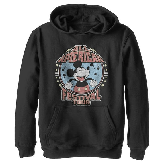 Boy's Mickey & Friends Mickey All American Festival Tour  Pull Over Hoodie Black Medium