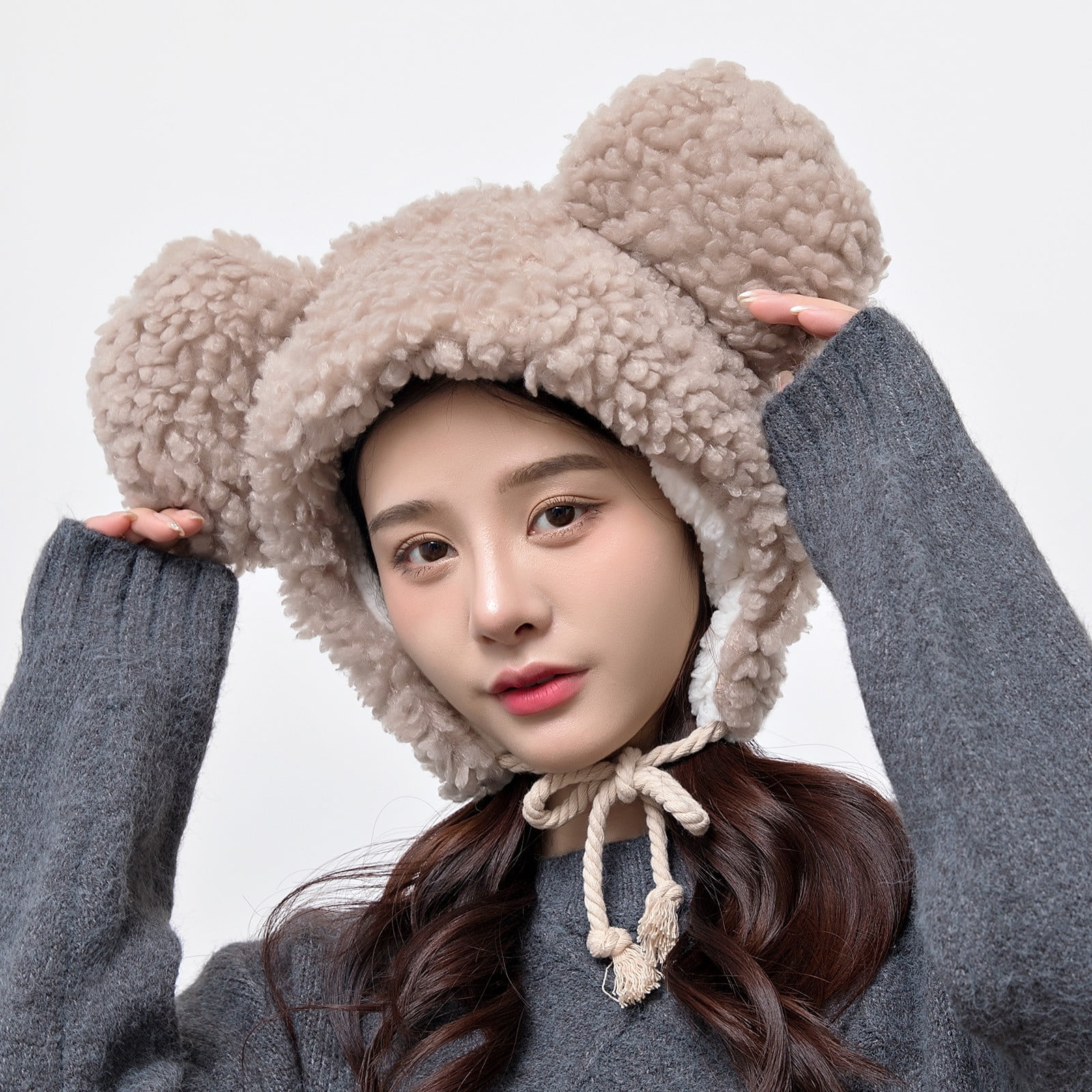 Fankiway Women Cute Cartoon Thick Hat Protectors Warm Plush Hat