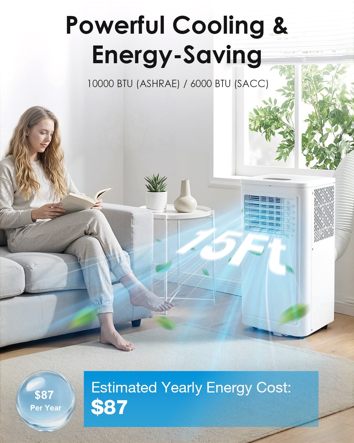 JFHID Portable Air Conditioners 10,000 BTU ASHRAE Quiet Standing AC Unit for Bedroom & Indoor Rooms, Cools up to 250 Sq. ft.