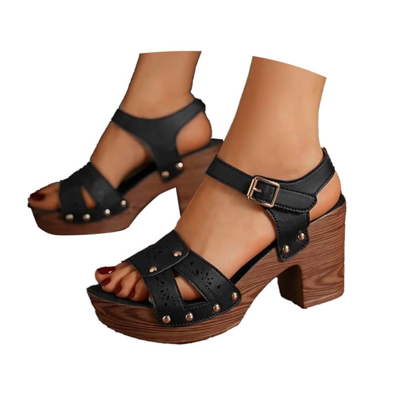Xijirk Women Summer High Heel Sandals Comfortable Casual Dressy Open Toe Shoes Women Sandals for Vacation Work Date Outfits,Black,7