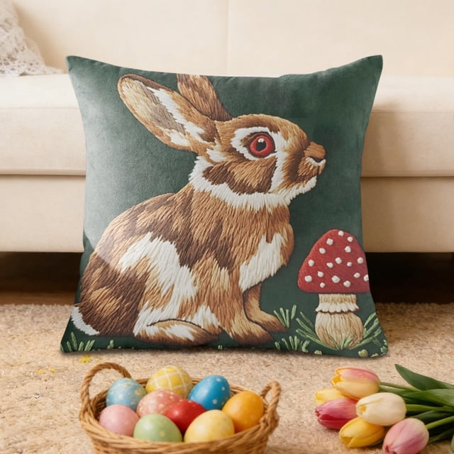 Housse de Coussin de Sofa Imprimée pour Décoration de Salon Série Simples Housse d'Oreiller de Pâques Mignons Lapins Housse de Coussin de Sofa Imprimée Décoration de Fête