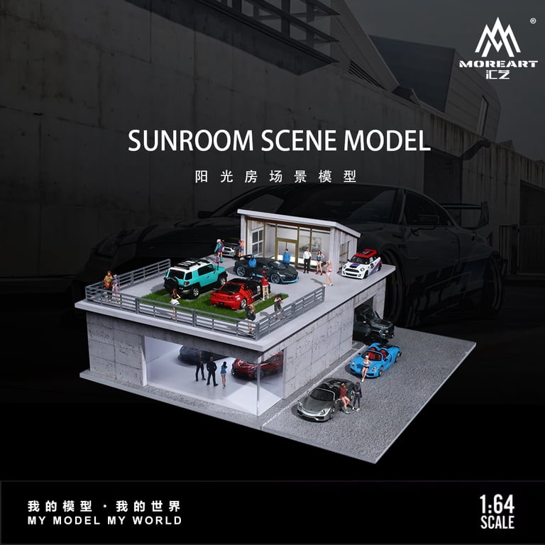 1:64 Scale Diorama Car Garage Model, LED Lighting Shown Scene