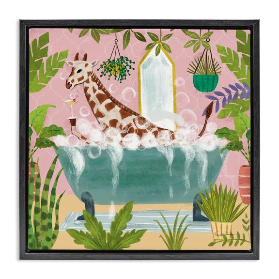 Stupell Industries Coastal Giraffe Fun Bath Time Black Floating Frame Canvas Art, 18 x 18, by Farida Zaman