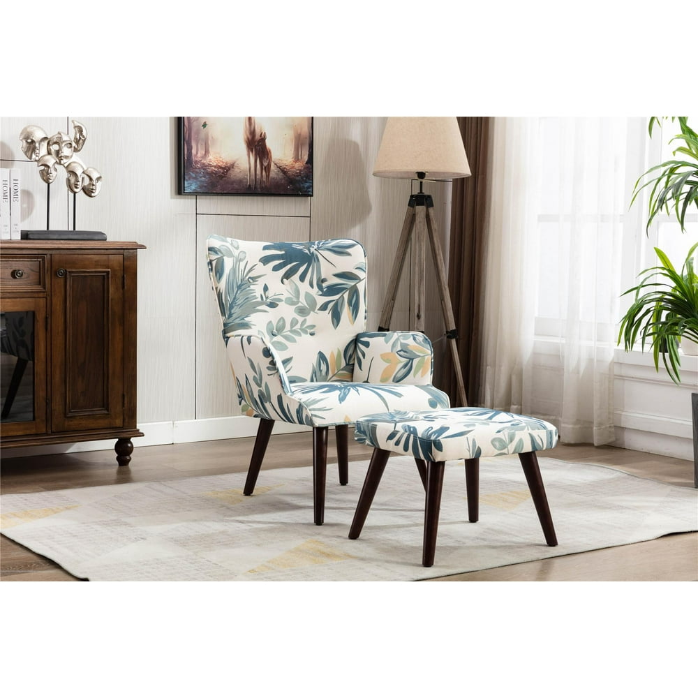 Modern Chair and Ottoman Set, Rolled Arm Lounge Chair with Footrest