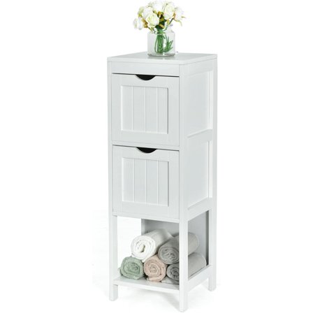 LOKO Bathroom Storage Cabinet, Narrow Floor Cabinet with 2 Removable Drawers & 2 Shelves, 35” 4-Tier Tower Storage Organizer for Bathroom, Living Room, Entryway (White)