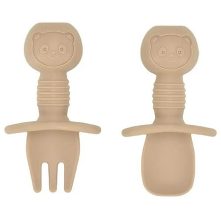 Newborn Food Grade Silicone Mini Fork Spoon Baby Panda Pattern Utensils Set Feeding Spoon Learn To Eat Children Tableware Set H