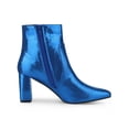 thumbnail image 3 of BLISSFUL STEP Women's Ankle Boots Pointed Toe Snake Print Block Heel Ankle Boots Royal Blue 8, 3 of 6
