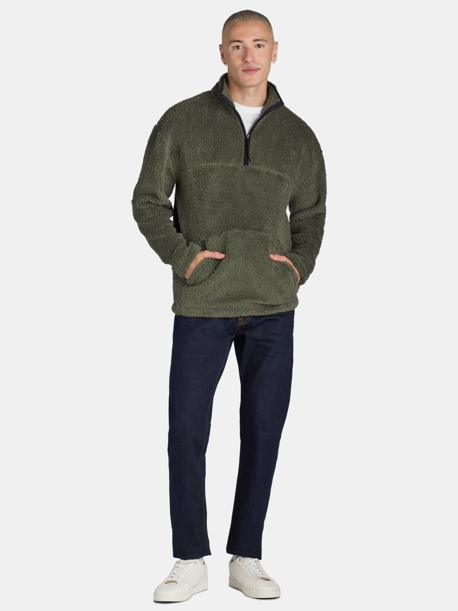No Boundaries Men's & Big Men's Faux Shearling High Pile Fleece Quarter Zip Pullover, Sizes XS-5XL