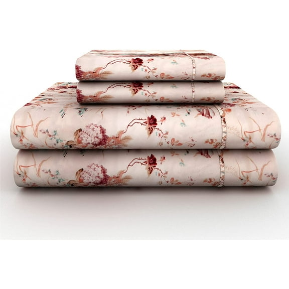 Microfiber Bed Sheet Set Lightweight Set - Flat Sheet Fitted Sheet Pillowcases - Extra Soft Shrinkage & Fade Resistant with Deep Pockets up tp 16” Mattress (Twin, Purple Floral)