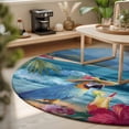 Beach Parrot Area Rugs 3' (Round) Summer Beach Ocean Tropical Plant ...