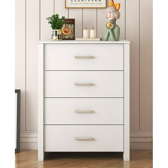 Vebreda 4 Drawer White Dresser for Bedroom, Modern Chest of Drawers Wood Storage Cabinet for Living Room Kitchen Office