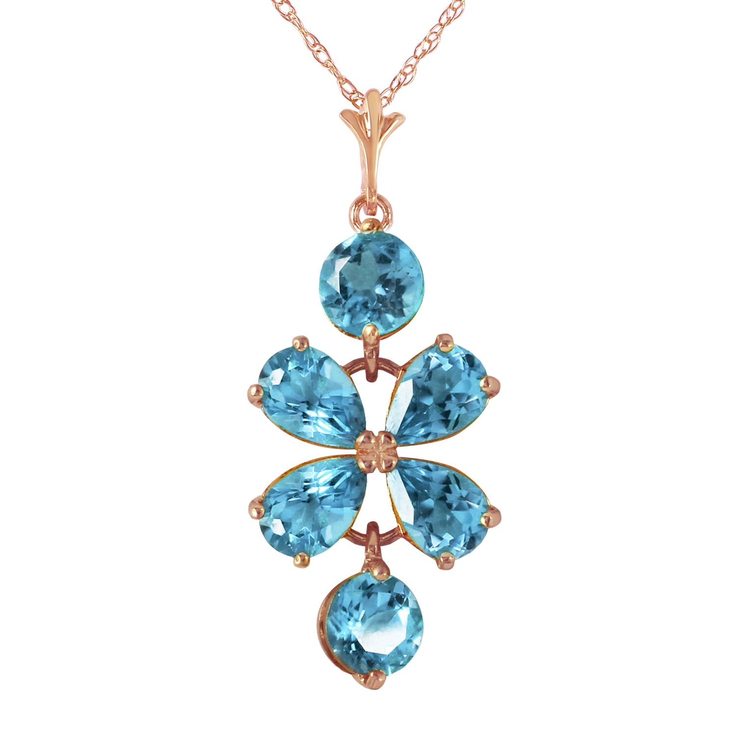 Galaxy Gold 14K Solid Gold 3.15 Carat Natural Blue Topaz Pendant Necklace for Women - Rose Gold Fine Jewelry