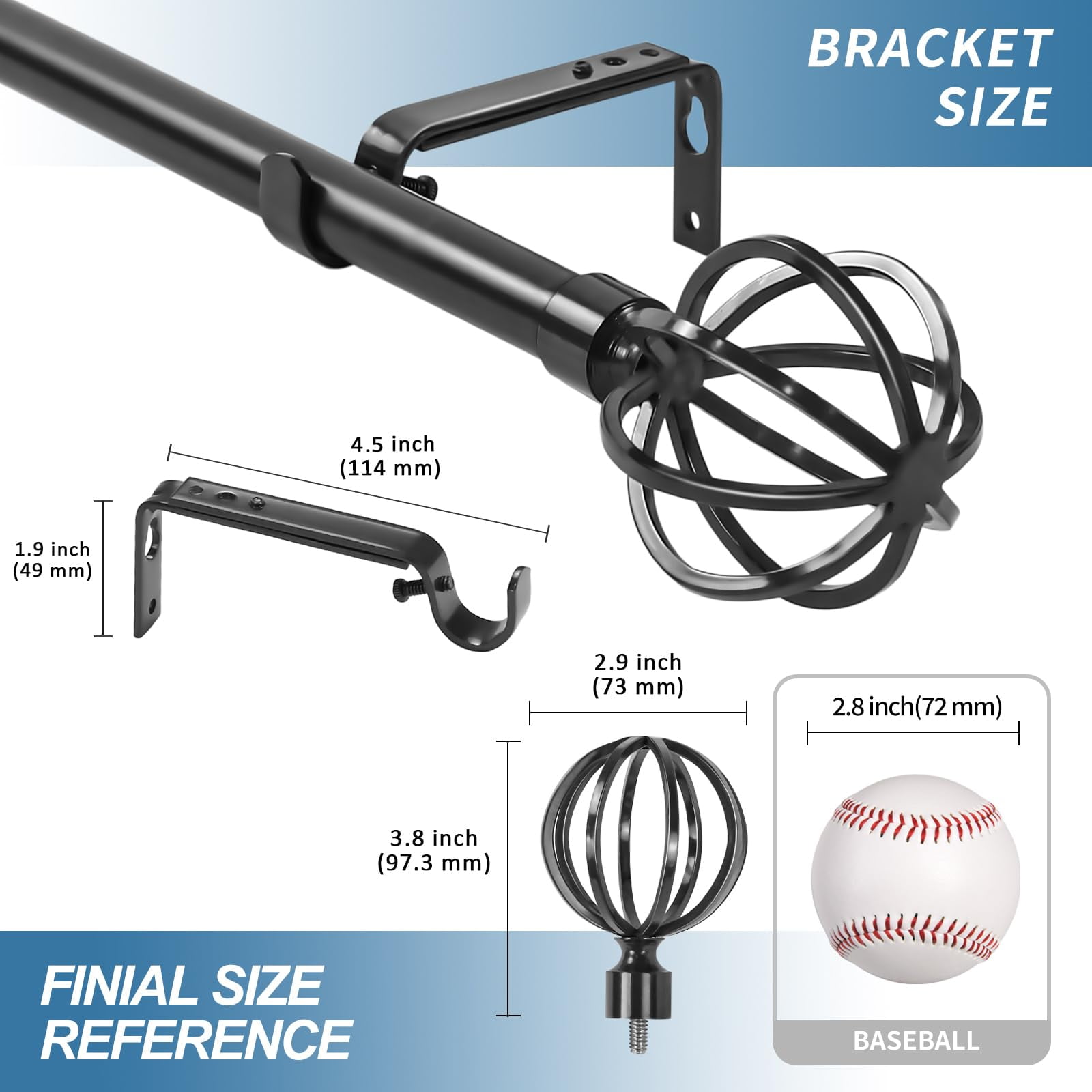 Urbanest 3/4" Diameter Designer Steel Cage Single Curtain Rod – Heavy Metal Decorative Finials, Drapery Hardware for Window Treatments, 84" to 120", Matte Black