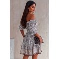 thumbnail image 1 of ABPHQTO Minivestido plisado con cuello cuadrado y estampado tribal de leopardo para mujer, 1 of 5