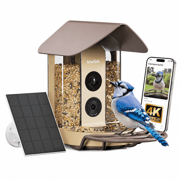Kiwibit Smart Bird Feeder with Camera, 4K Ultra HD Video, AI Identify 10000 Species, Easy Setup&Durable, Ideal Gift for Bird Lovers, Autumn Clay