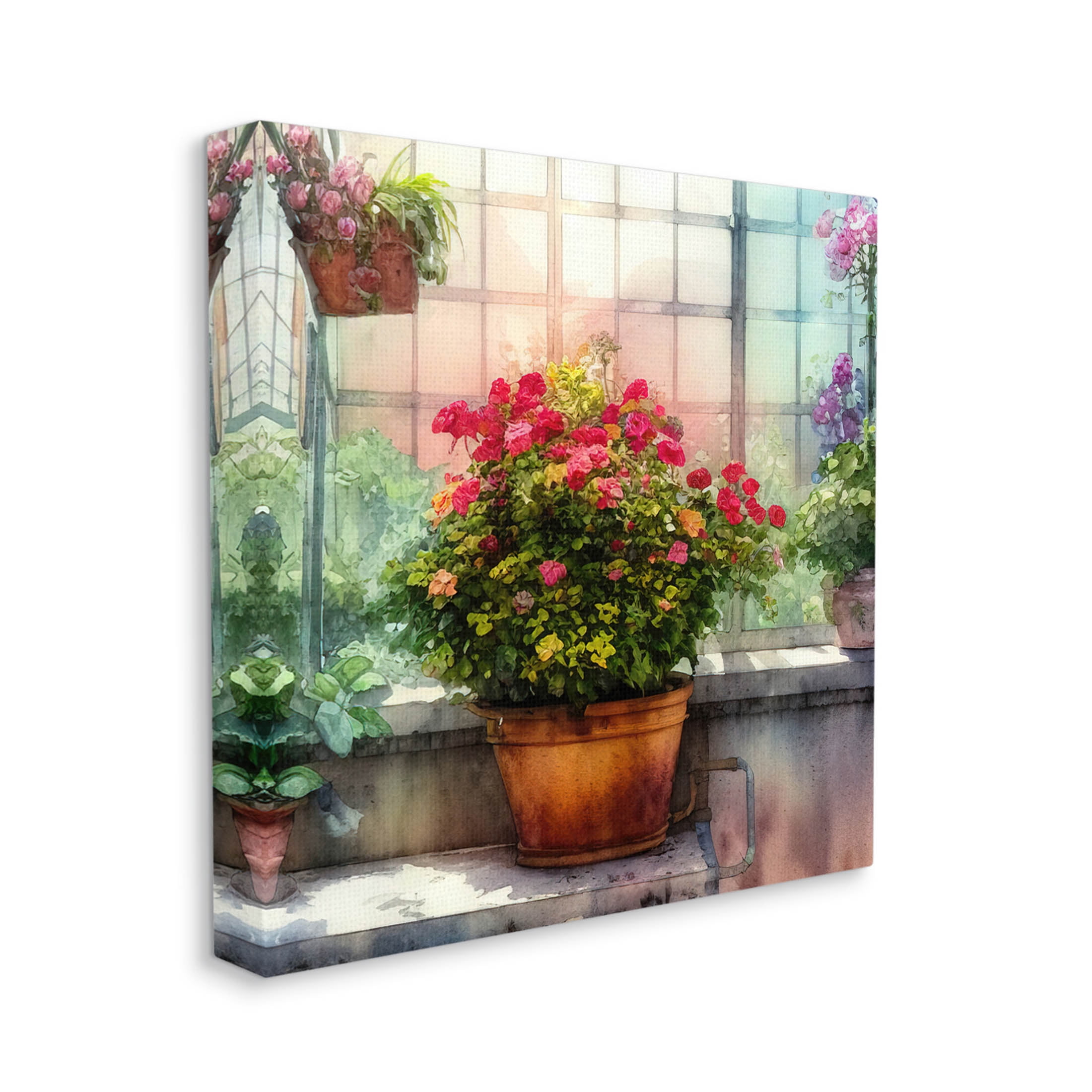 Vivid Flower Blooms Greenhouse Botanical & Floral Painting Gallery Wrapped Canvas Print Wall Art