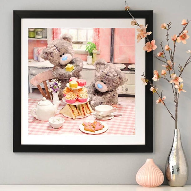Cuadros Decorativos Oso feliz pintura de diamante perforado redondo 5D DIY Kits para Ehuebsd hacer mosaicos de dibujos animados de foto arte de pared hecho a mano manualidad para regalo decora