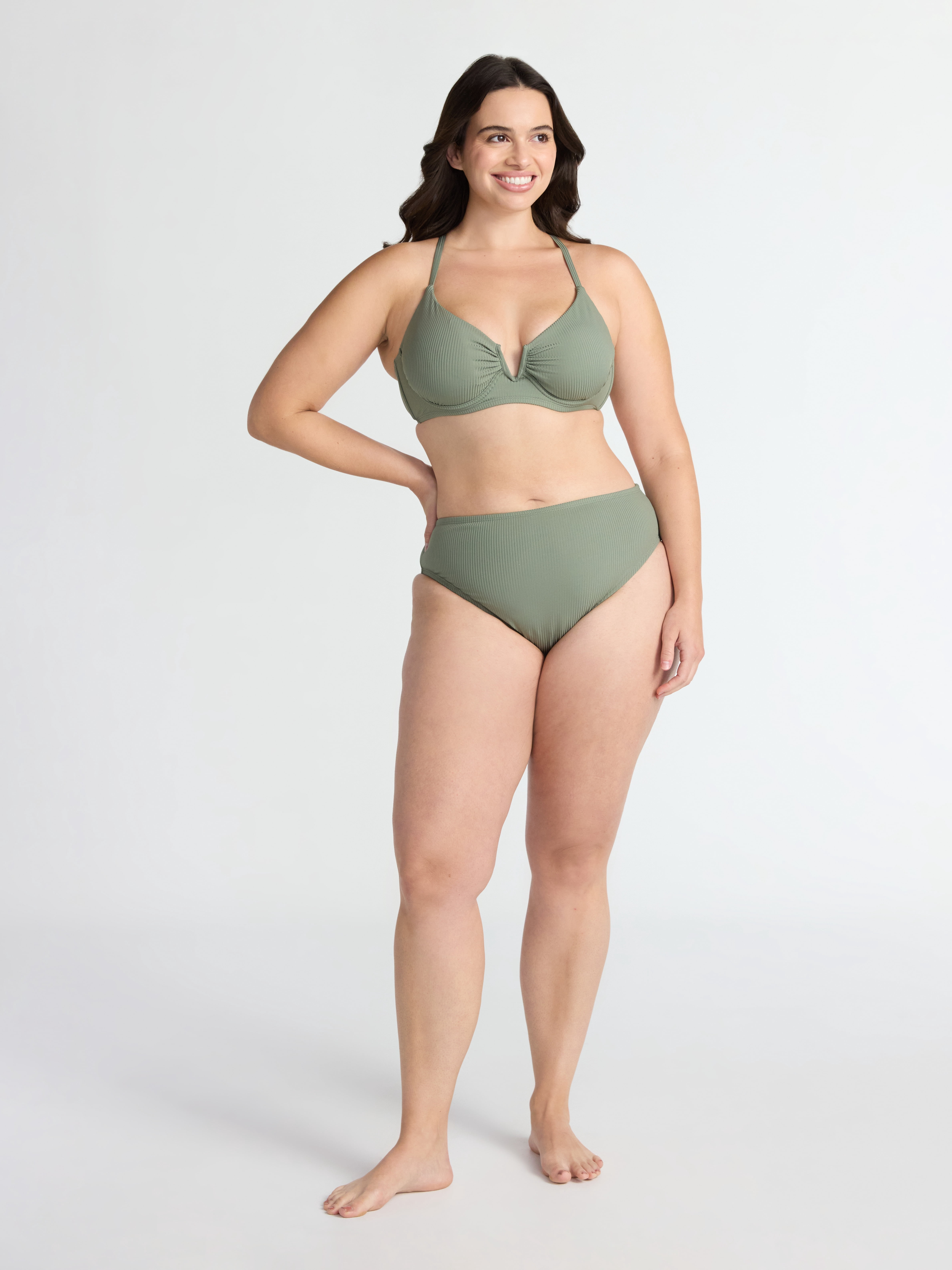 Time and Tru Women’s and Women's Plus Hi Cut High Rise Bikini Bottoms, Sizes XS-2X