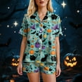 thumbnail image 6 of YDFCWXW Women's Halloween Print Pajama Set - Notched Lapel Short Sleeve Shirt and Shorts Fun Nightwear Mint Green, XL, 6 of 7