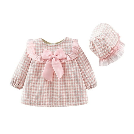 

ASEIDFNSA Girls Summer Dresses Baby Girls Swaddles Kids Baby Girls Long Sleeve Patchwork Bowknot Warm Winter Princess Dress With Hat Outfit Set Clothes 2Pcs