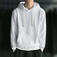 thumbnail image 2 of comerut Men Hoodie Solid Color Ribbed Cuff Autumn Winter Drawstring Warm Sweatshirt for Daily Wear, 2 of 8