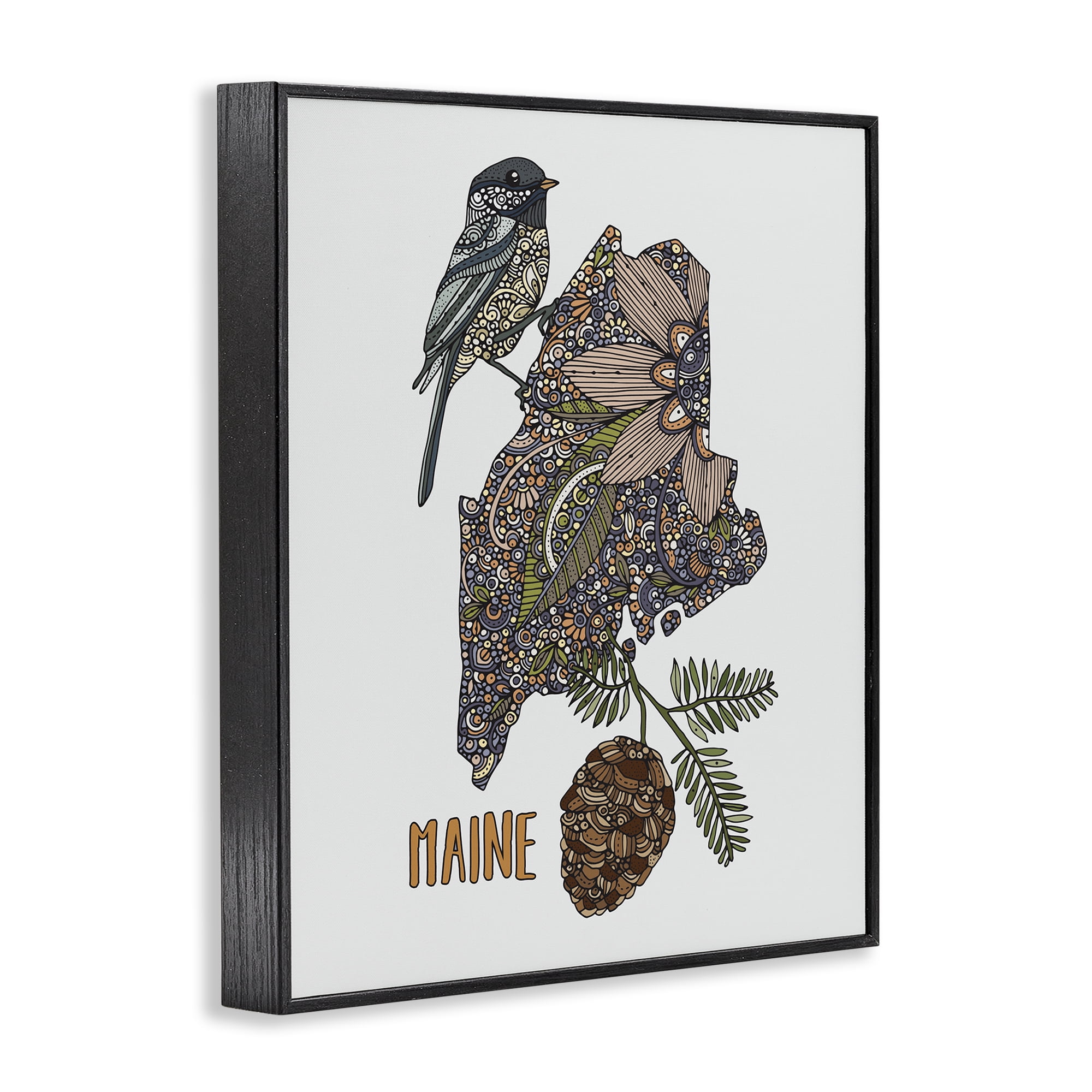 Stupell Industries Floral Maine State Botanical & Floral Painting Black Framed Art Print Wall Art, 16 x 20