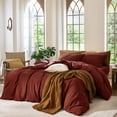 thumbnail image 4 of MooMee Duvet Cover Set Queen 100% Washed Cotton Linen Like Textured Breathable Lightweight 3-Piece (Fired Brick Red, 90"x90"), 4 of 8