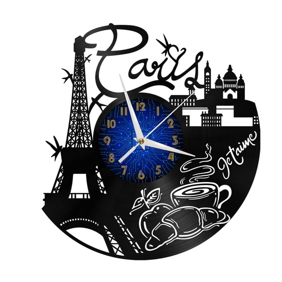 Romantic landscape of the Eiffel Tower Vinyl Record Wall Clock for Kitchen Wall Decor Wall Art Gift for Lover Gift Idea for a Best Friend(B)
