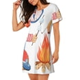 thumbnail image 2 of Fotbe Gnome Camping Bata de Dormir para Mujer con Estampado, Camisón de Algodón de Manga Corta, Ropa de Dormir Casual, 2 of 6