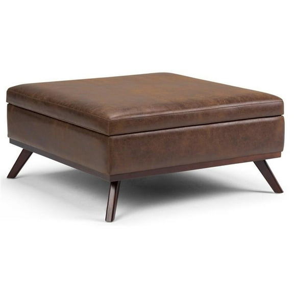 Allora Faux Air Leather Square Coffee Table Ottoman in Chestnut Brown