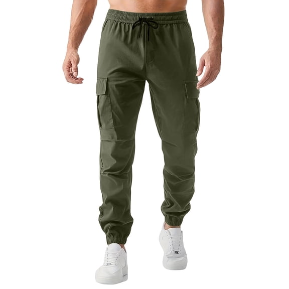 Men’s Casual Cargo Jogger Pants with Elastic Waistband Drawstring Multiple Pockets Relaxed Fit Lightweight Material Tapered Leg Design