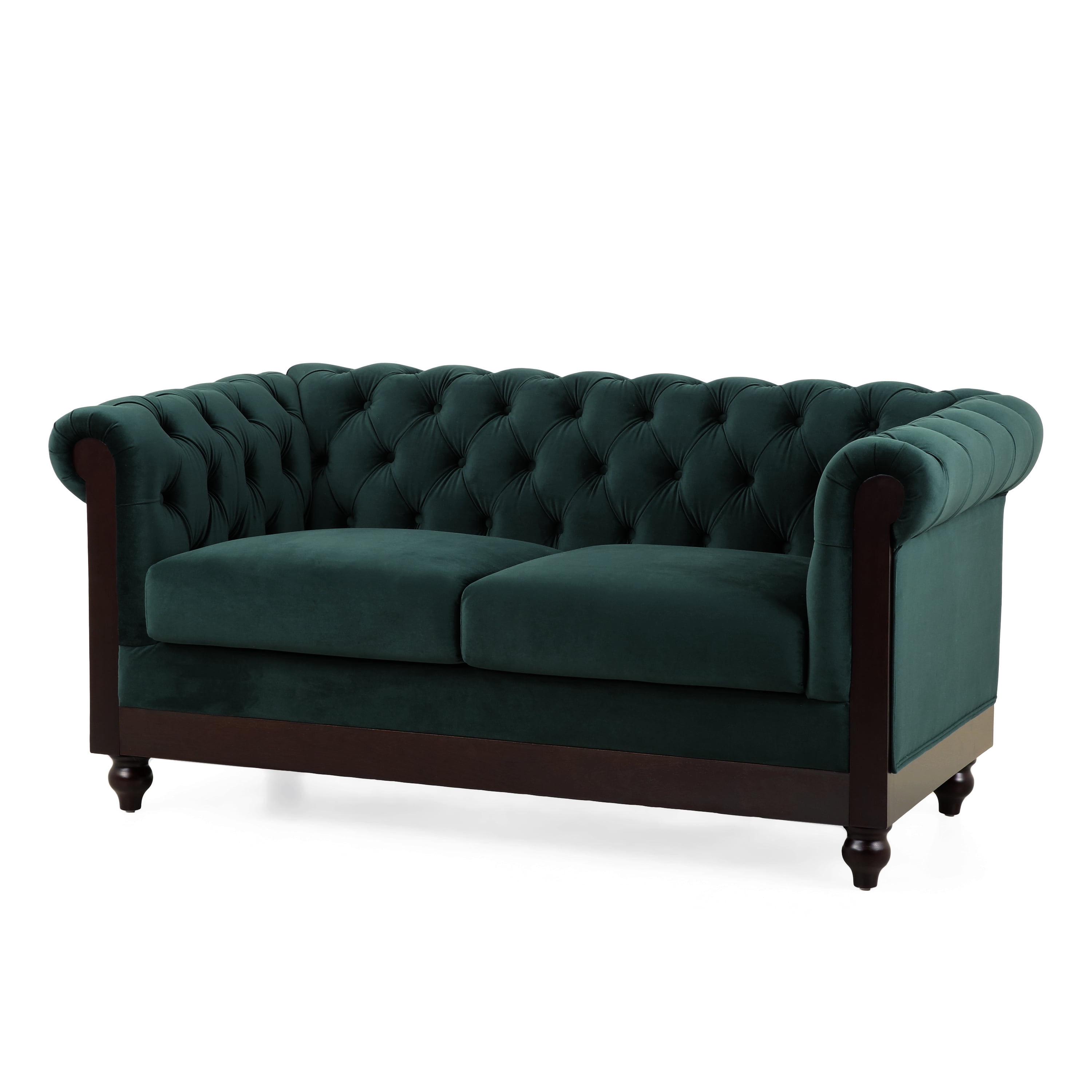 Euroco 59.44" Velvet Chesterfield Loveseat Sofa, Modern Upholstered Sofa Couch with Tufted Button Backrests and Rolled Arms,2 Seater Couch for Living Room,Bedroom, Office, Apartment,Forest Green