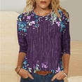 thumbnail image 3 of HomeGardon 3/4 Length Sleeve Womens Tops,Plus Size Spring Clothes for Women Fashion Women's Casual Print Round Neck 3/4 Sleeve T-shirt Blouse,S-XXXXXL, 3 of 5