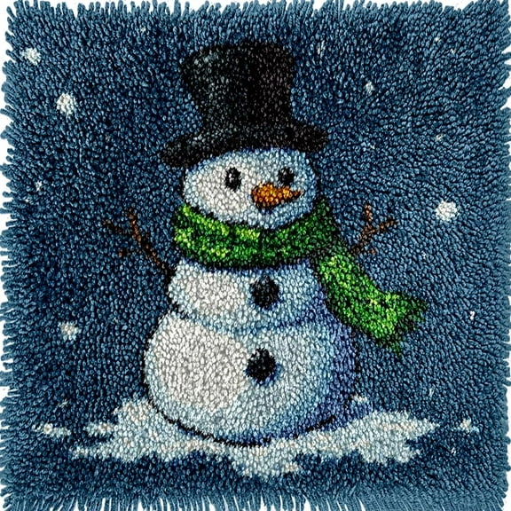 Christmas Winter Snowman Latch Hook kits Mini Rug DIY Handmade Crochet Yarn Needlework Hook and Latch Kit Printed Canvas Carpet Cushion Cover Home Christmas Decoration 30x30cm