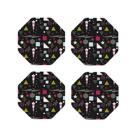 

Drink Coasters Set of 4 colorful geometry Leather Coasters for Coffee Table Protector Heat Resistant Cute Coasters for Home Decor Housewarming Gifts Bar Kitchen 4 Inch Octagon