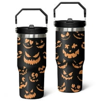 Halloween Pumpkin Face 30 Oz Tumbler With Handle and Straw, Stainless Steel Double Walled Vacuum Insulated Cup, Holiday Gifts for Women Men