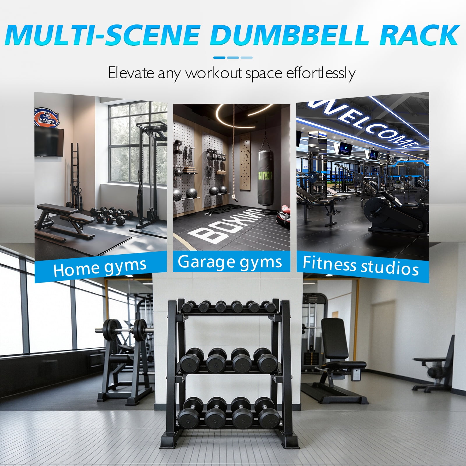 Dumbbell Rack, Primy Dumbbells Storage Rack 3 Tier 1100lb Weights Rack Stand Holder for Dumbbells, Kettlebells, and Weight Plates, Home Gym Storage Organizer