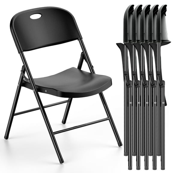 Nazhura 6 Pack 650 Weight Limit Heavy Duty Plastic Folding Chair with Reinforced Steel Frame for Indoor and Outdoor, Wedding, Party, Restaurant, Meeting Room, Patio and Garden Black