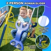 Sportspower Super Star 5-in-1 Metal Swing Set: 2 Swings, Flying Saucer, 2-Person Roman Glider, 6.5ft Slide ; Great for Kids 3-8; Bonus Anchor Kit