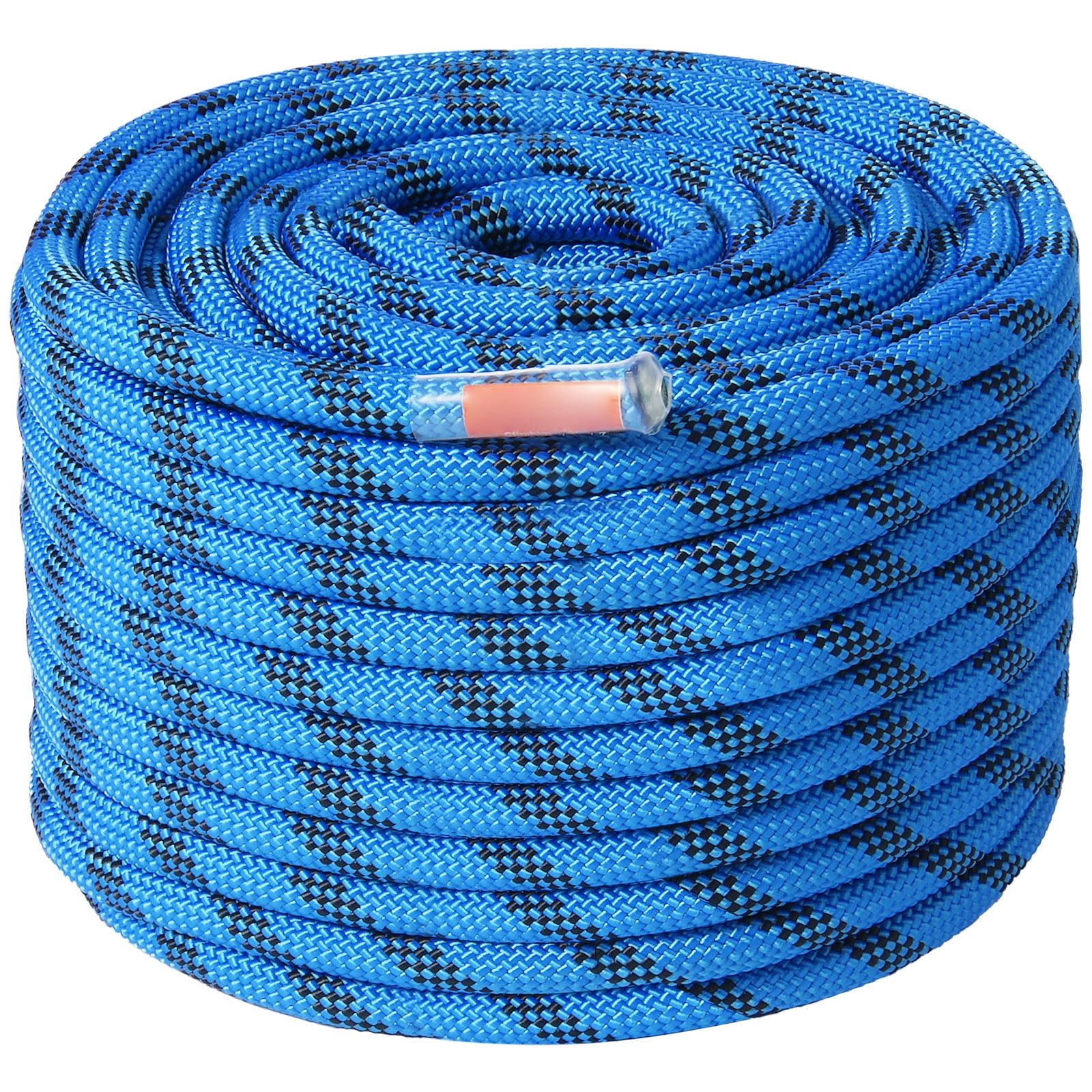 KFFKFF 12.7mm Safety Rope, 60.9M(200ft) for Outdoor Climbing, 30KN Tensile Strength, Durable Fiber Cord with Metal Carabiners for Emergency Exits, Rappelling, Fire Services, in Blue