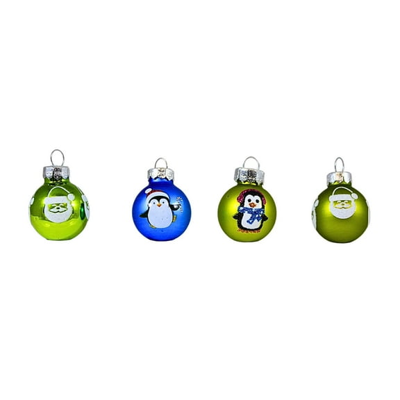 Craftoutlet.Com Santa And Penguin Ball Ornament Set - 20 Mini Ball Ornaments 1.25 Inch, Glass - Mini Ball Ornaments 87945